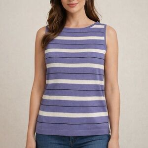 City Silk Women’s M 70% Silk Striped Sleeveless Tank Top Purple White Black Y2K
